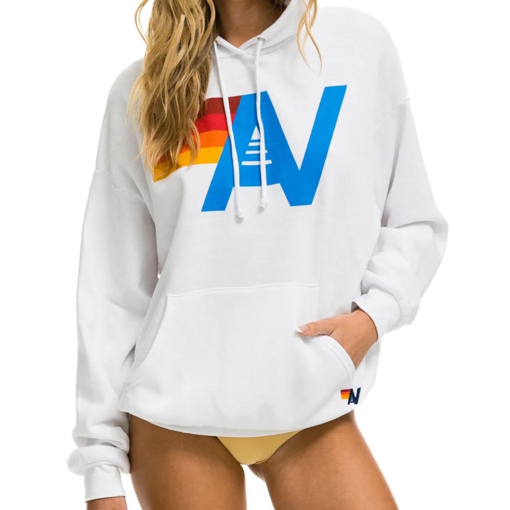 Aviator Nation Logo Pullover Relaxed Hoodie - White